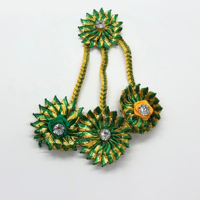 three-strand-green-gota-jhumar Green Layer Gota Set